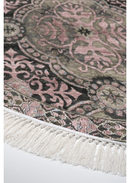 Dijital Salon Halısı Trend Keçe Kaymaz Taban Saçaklı Yuvarlak Modern Osana Pudra fırsatları