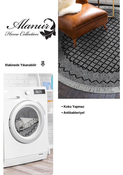 Dijital Salon Halısı Trend Keçe Kaymaz Taban Saçaklı Yuvarlak Modern Christie Gri modelleri