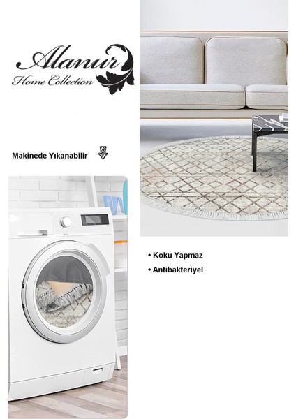 Dijital Salon Halısı Yıldız Deri Kaymaz Taban Saçaklı Yuvarlak Iskandinav Nydia Bej modelleri