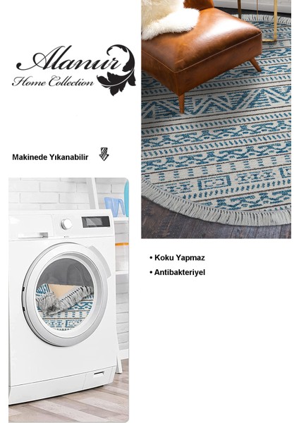 Dijital Salon Halısı Yıldız Deri Kaymaz Taban Saçaklı Yuvarlak Iskandinav Adelia Lacivert modelleri