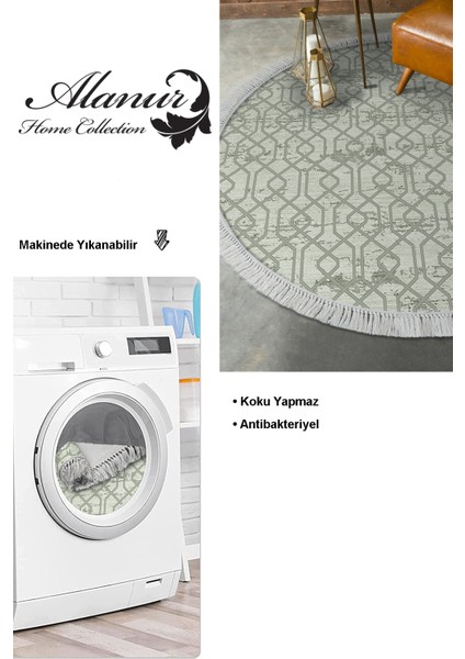 Dijital Salon Halısı Trend Keçe Kaymaz Taban Saçaklı Yuvarlak Modern Eliana Yeşil modelleri