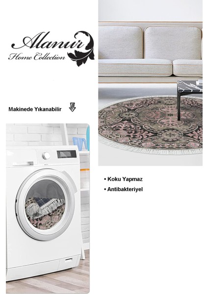 Dijital Salon Halısı Star Pamuk Kaymaz Taban Saçaklı Yuvarlak Modern Osana Pudra