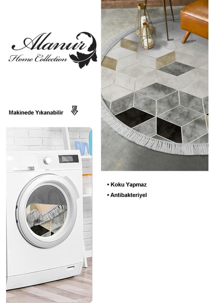 Dijital Salon Halısı Yıldız Deri Kaymaz Taban Saçaklı Yuvarlak Iskandinav Stephania Krem modelleri