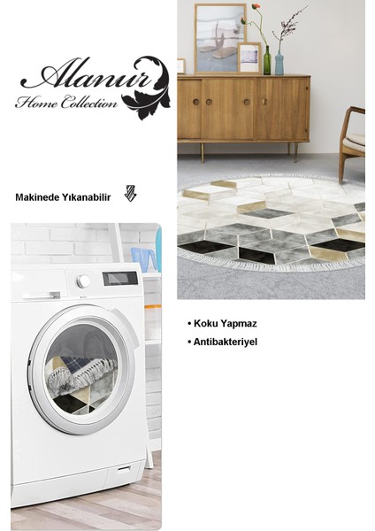Dijital Salon Halısı Star Pamuk Kaymaz Taban Saçaklı Yuvarlak Iskandinav Stephania Krem modelleri