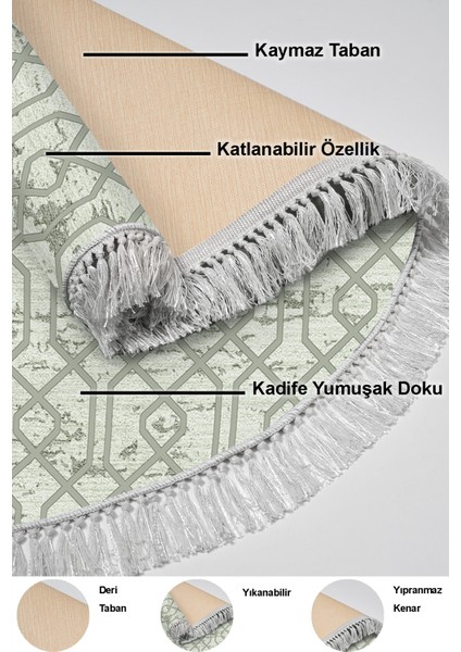 Dijital Salon Halısı Yıldız Deri Kaymaz Taban Saçaklı Yuvarlak Modern Eliana Yeşil indirimleri