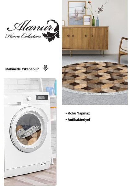 Dijital Salon Halısı Star Pamuk Kaymaz Taban Saçaklı Yuvarlak Modern Tanya Kahve modelleri