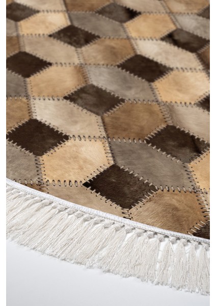 Dijital Salon Halısı Star Pamuk Kaymaz Taban Saçaklı Yuvarlak Modern Tanya Kahve fırsatları