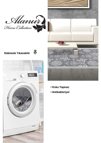 Dijital Salon Halısı Star Pamuk Kaymaz Taban Modern Queta Gri