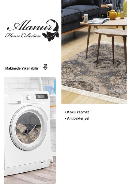 Dijital Salon Halısı Star Pamuk Kaymaz Taban Saçaklı Modern Brenna Krem modelleri