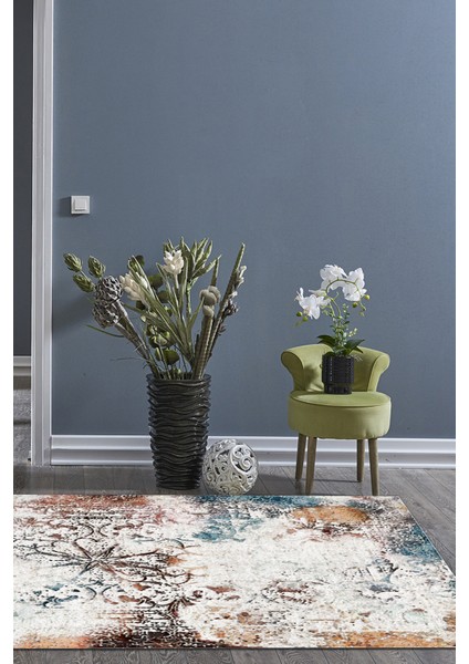 Dijital Salon Halısı Yıldız Deri Kaymaz Taban Modern Fern Renkli