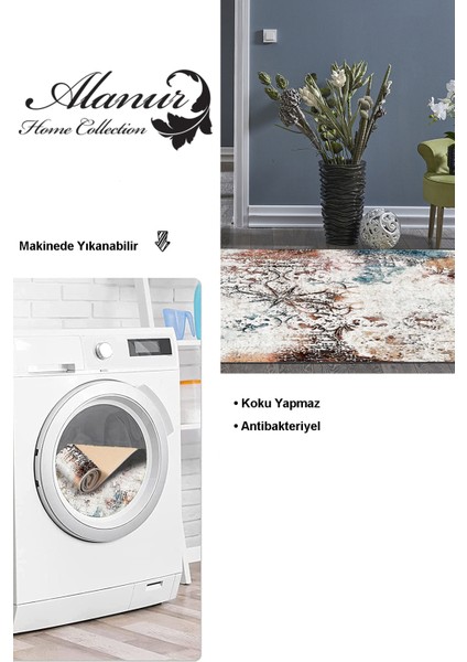 Dijital Salon Halısı Yıldız Deri Kaymaz Taban Modern Fern Renkli