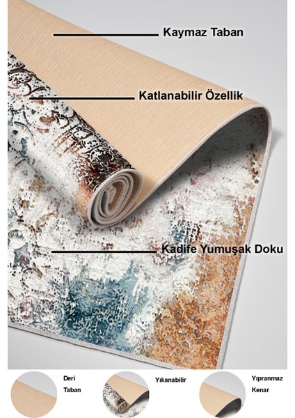 Dijital Salon Halısı Yıldız Deri Kaymaz Taban Modern Fern Renkli
