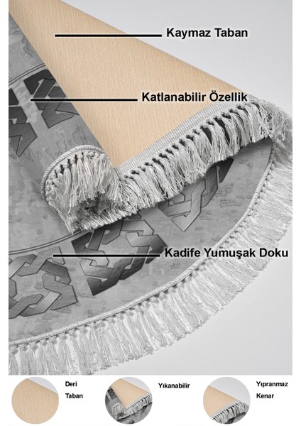 Dijital Salon Halısı Yıldız Deri Kaymaz Taban Saçaklı Yuvarlak Modern Twyla Gri