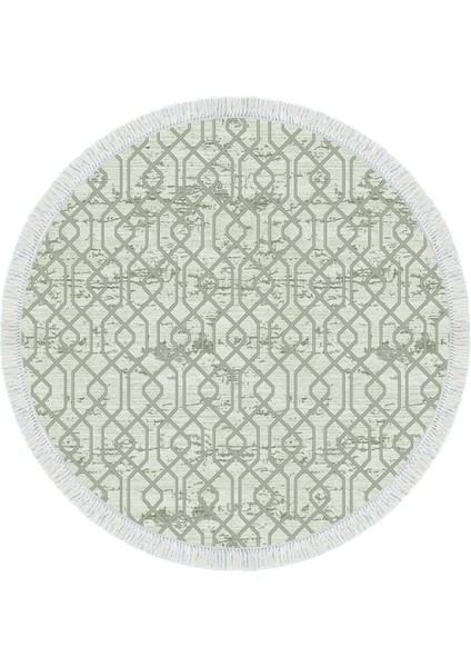 Dijital Salon Halısı Yıldız Deri Kaymaz Taban Saçaklı Yuvarlak Modern Eliana Yeşil fiyatları