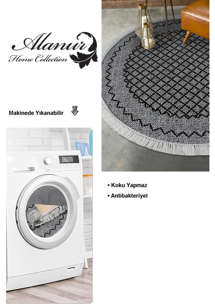 Dijital Salon Halısı Yıldız Deri Kaymaz Taban Saçaklı Yuvarlak Modern Christie Gri modelleri