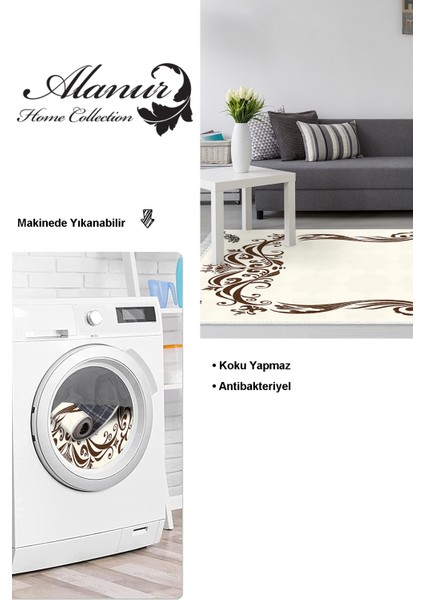 Dijital Salon Halısı Star Pamuk Kaymaz Taban Saçaklı Modern Bette Kahve