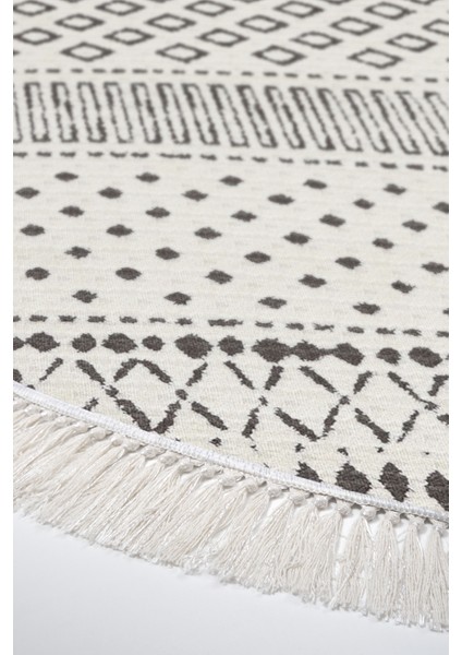 Dijital Salon Halısı Star Pamuk Kaymaz Taban Saçaklı Yuvarlak Iskandinav Cade Bej fırsatları