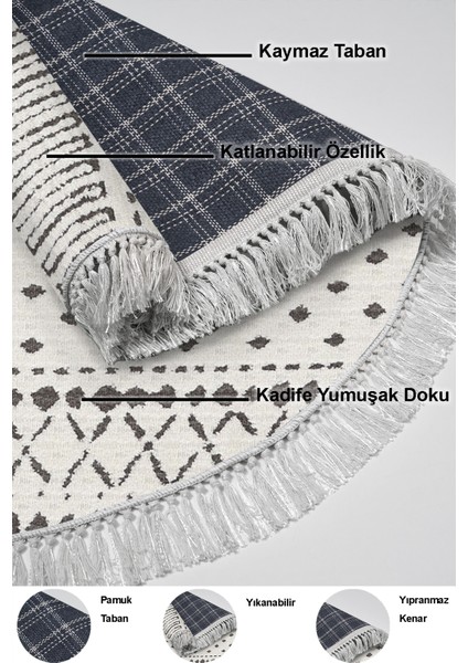 Dijital Salon Halısı Star Pamuk Kaymaz Taban Saçaklı Yuvarlak Iskandinav Cade Bej indirimleri