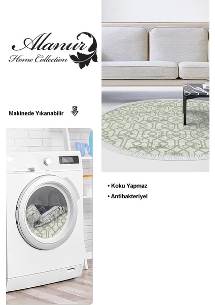 Dijital Salon Halısı Star Pamuk Kaymaz Taban Saçaklı Yuvarlak Modern Eliana Yeşil modelleri