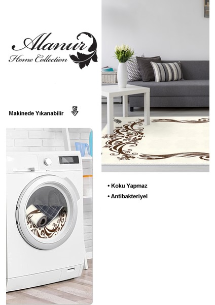 Dijital Salon Halısı Star Pamuk Kaymaz Taban Modern Bette Kahve