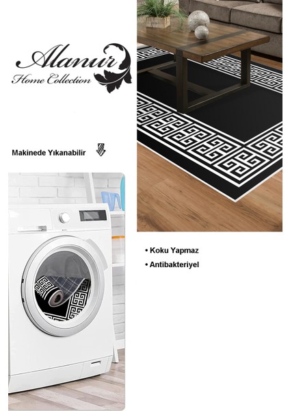 Dijital Salon Halısı Star Pamuk Kaymaz Taban Modern Penelope Siyah