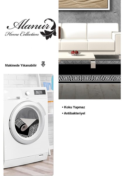 Dijital Salon Halısı Trend Keçe Kaymaz Taban Modern Penelope Siyah