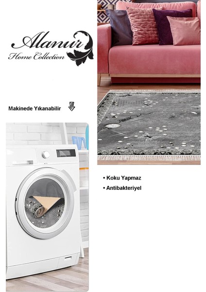 Dijital Salon Halısı Yıldız Deri Kaymaz Taban Saçaklı Modern Faron Gri modelleri