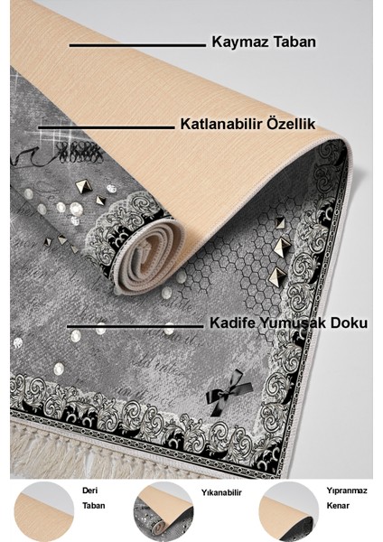Dijital Salon Halısı Yıldız Deri Kaymaz Taban Saçaklı Modern Faron Gri indirimleri