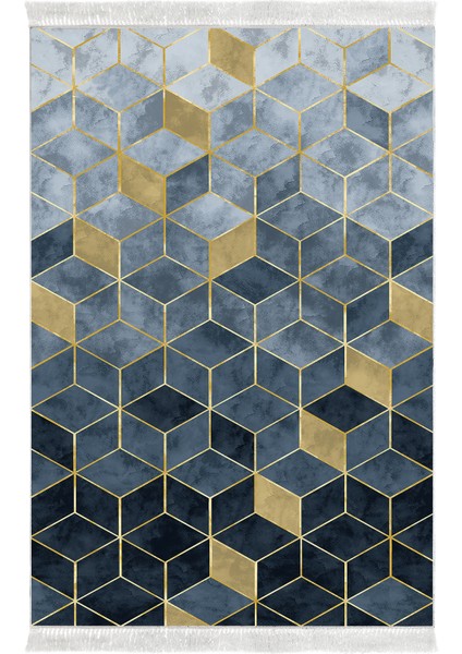 Dijital Salon Halısı Yıldız Deri Kaymaz Taban Saçaklı Iskandinav Stephania Mavi fiyatları