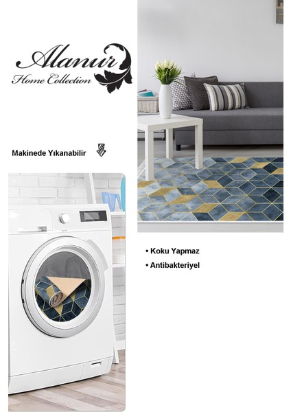 Dijital Salon Halısı Yıldız Deri Kaymaz Taban Saçaklı Iskandinav Stephania Mavi modelleri