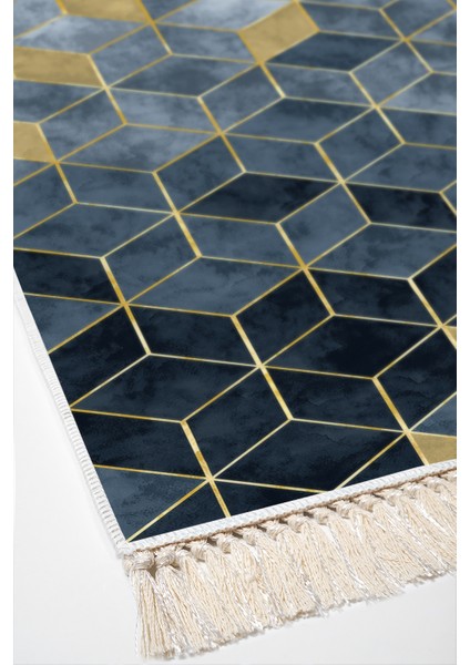 Dijital Salon Halısı Yıldız Deri Kaymaz Taban Saçaklı Iskandinav Stephania Mavi fırsatları