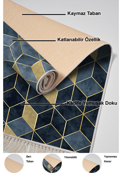 Dijital Salon Halısı Yıldız Deri Kaymaz Taban Saçaklı Iskandinav Stephania Mavi indirimleri