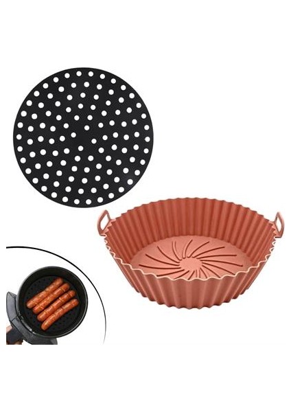 Buffer® Siyah Silikon Fırın ve Airfryer Yuvarlak Model 23 cm ve Vizon Pişirme Matı 20 cm