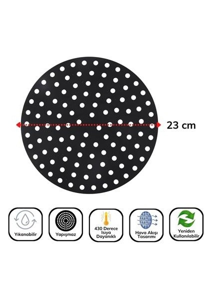 Buffer® Siyah Silikon Fırın ve Airfryer Yuvarlak Model 23 cm ve Vizon Pişirme Matı 20 cm