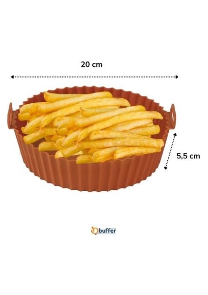Buffer® Siyah Silikon Fırın ve Airfryer Yuvarlak Model 23 cm ve Vizon Pişirme Matı 20 cm