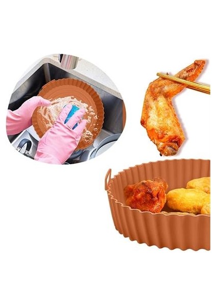 Buffer® Siyah Silikon Fırın ve Airfryer Yuvarlak Model 23 cm ve Vizon Pişirme Matı 20 cm