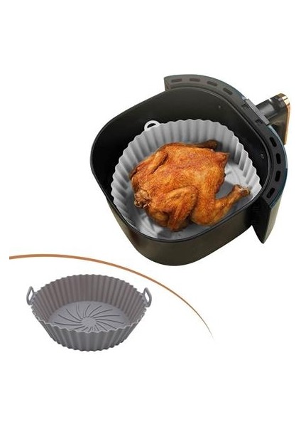 Buffer® Gri Pişirme Matı 20 cm ve 100 Adet Kullan-At Air Fryer Pişirme Kağıdı Yuvarlak Delikli