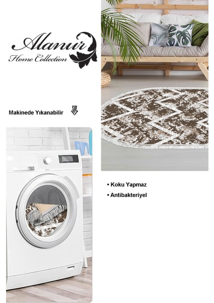Dijital Salon Halısı Yıldız Deri Kaymaz Taban Saçaklı Oval Iskandinav Roxanne Kahve