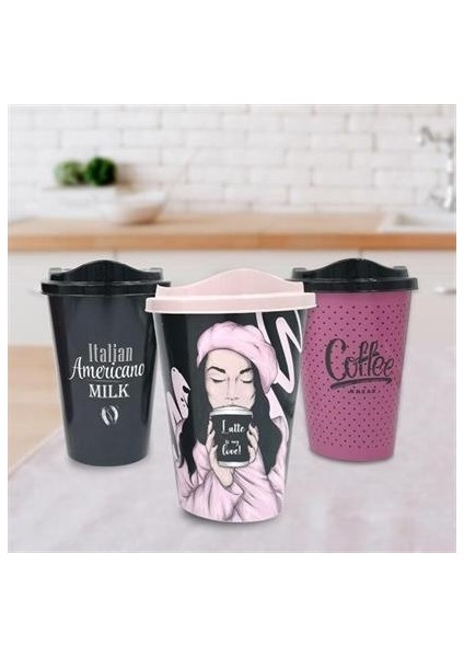 Buffer® 3 Adet Kahve Bardağı Seti Dekoratif Plastik Kahve Muhafaza Bardağı