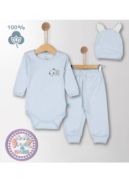 Ayıcık Baskılı 3 Parça Erkek Bebek Tulum Takım