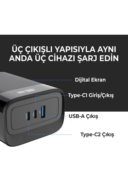 PB140W 30000MAH USB ve 2'type-C Pd 140W Üç Çıkışlı Dijital Ekranlı Powerbank Siyah