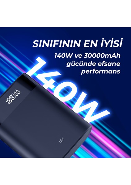 PB140W 30000MAH USB ve 2'type-C Pd 140W Üç Çıkışlı Dijital Ekranlı Powerbank Siyah