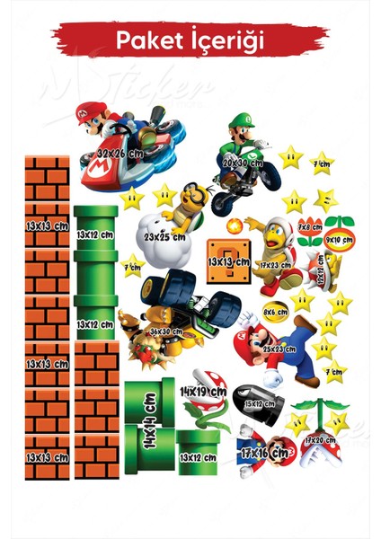 Super Mario ve Arkadaşları Sevimli Eğlenceli Çocuk Odası Cam Duvar Sticker Seti Büyük Boy fiyatları