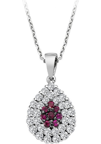 Yakut ve Çift Sıra Pırlanta Taşlı Anturaj Kolye 0404P0144