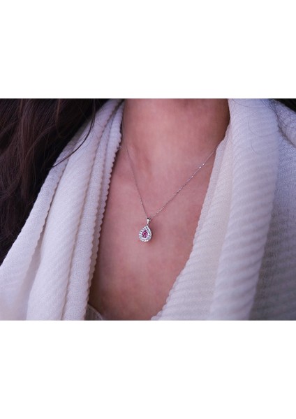 Yakut ve Çift Sıra Pırlanta Taşlı Anturaj Kolye 0404P0144 fiyatları