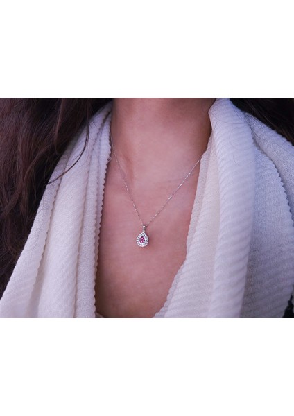 Yakut ve Çift Sıra Pırlanta Taşlı Anturaj Kolye 0404P0144 modelleri