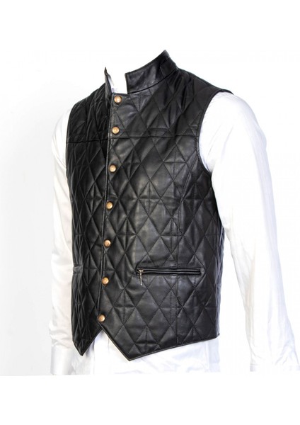 Erkek Baklava Desenli Hakiki Deri Yelek modelleri