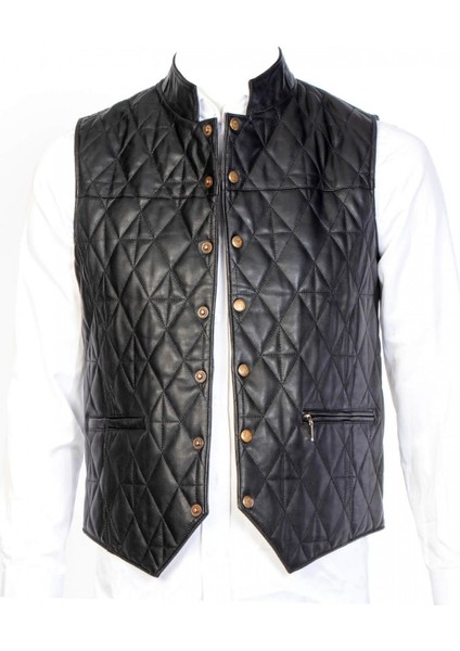 Erkek Baklava Desenli Hakiki Deri Yelek fırsatları