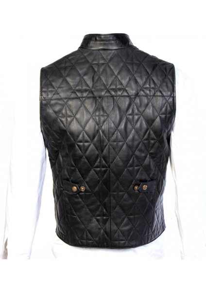 Erkek Baklava Desenli Hakiki Deri Yelek