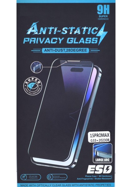 Anti Static Glass Ekran Koruyucu Apple Iphone 15 Pro Max Full Kaplayan Çizilmeyen Suya Dayanıklı